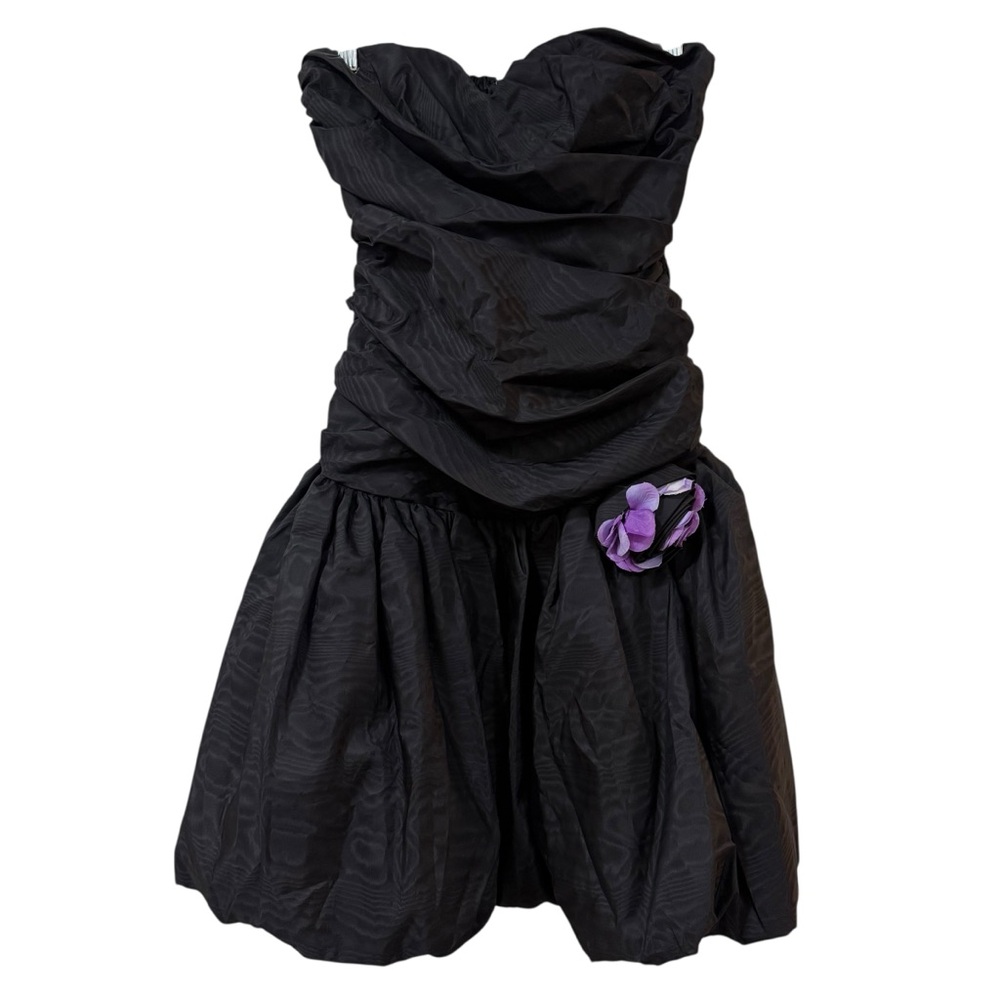 Black Strapless bubble hem dress coquette Y2K prom party vintage S/M